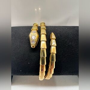 Bvlgari Serpenti Snake Wrap Bracelet Gold Tone Crystal Head Made in Italy